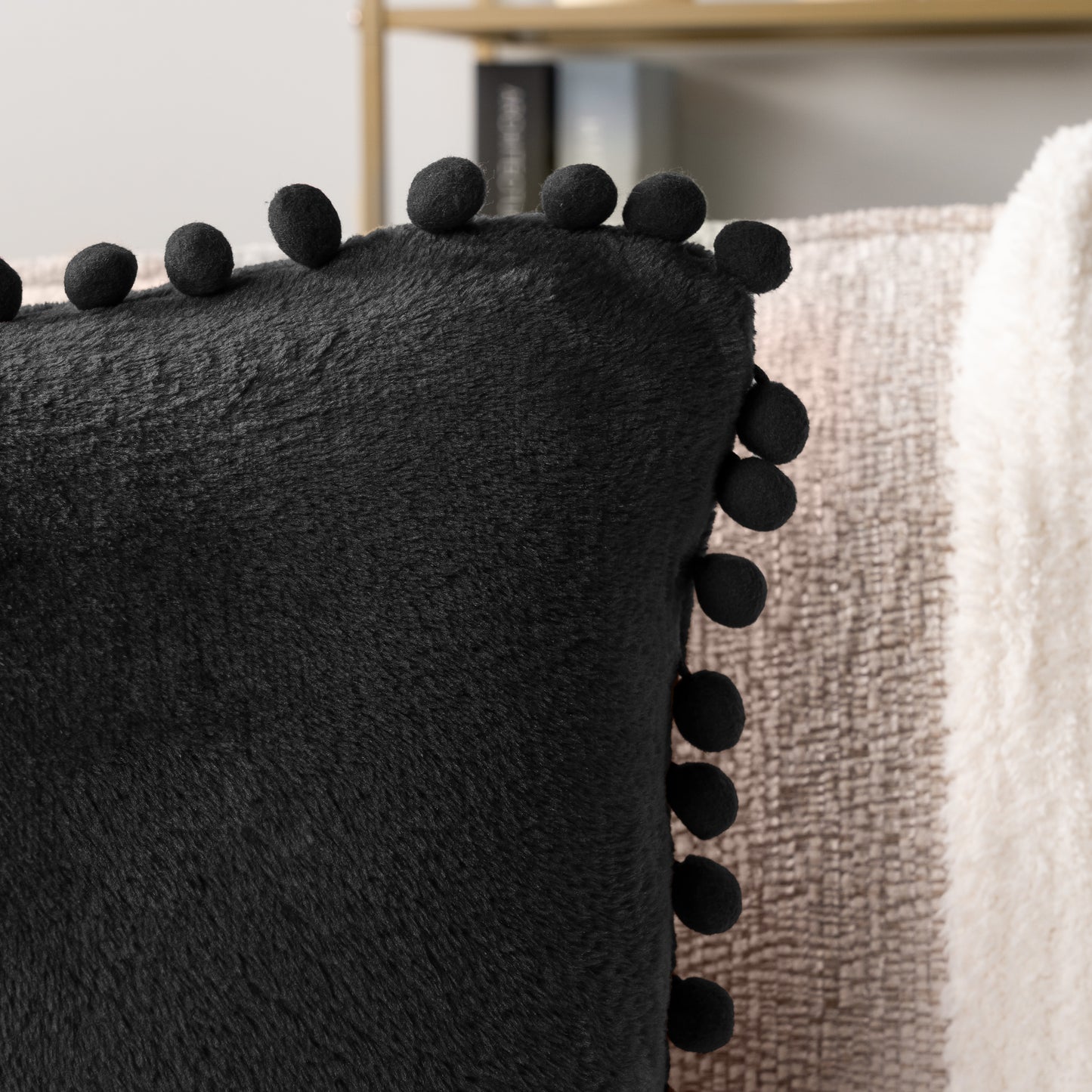 Pom Pom Fringe Fleece Pillow Cover - Set of 2