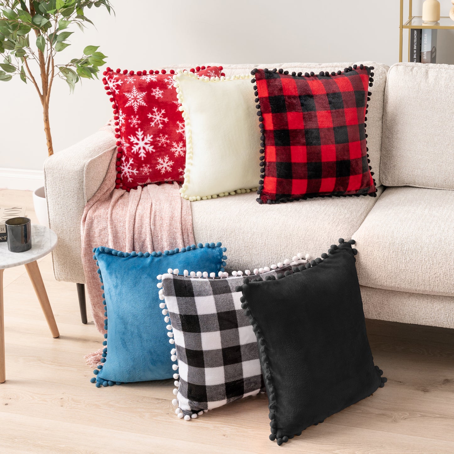 Pom Pom Fringe Fleece Pillow Cover - Set of 2