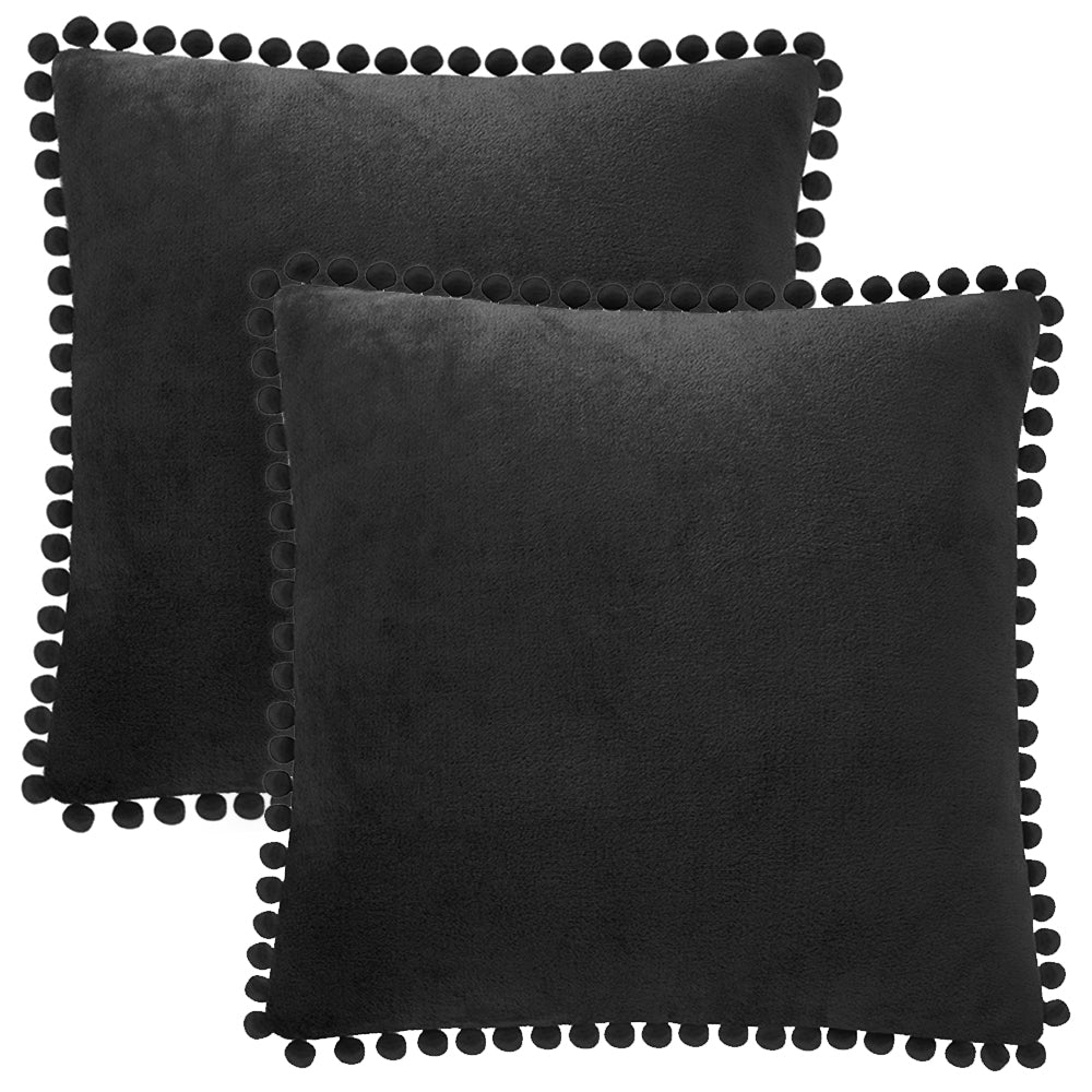 Pom Pom Fringe Fleece Pillow Cover - Set of 2