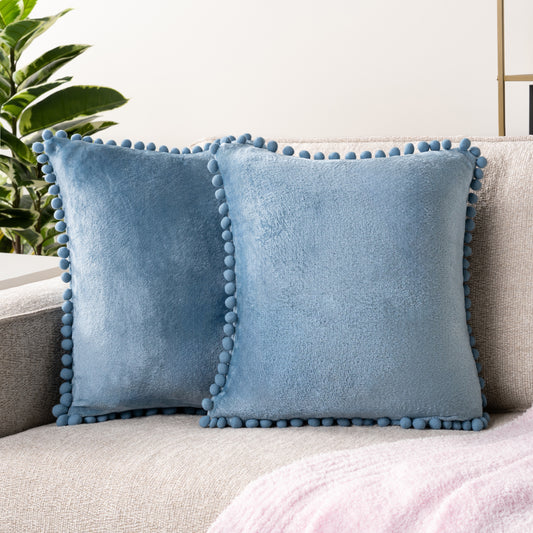 Pom Pom Fringe Fleece Pillow Cover - Set of 2