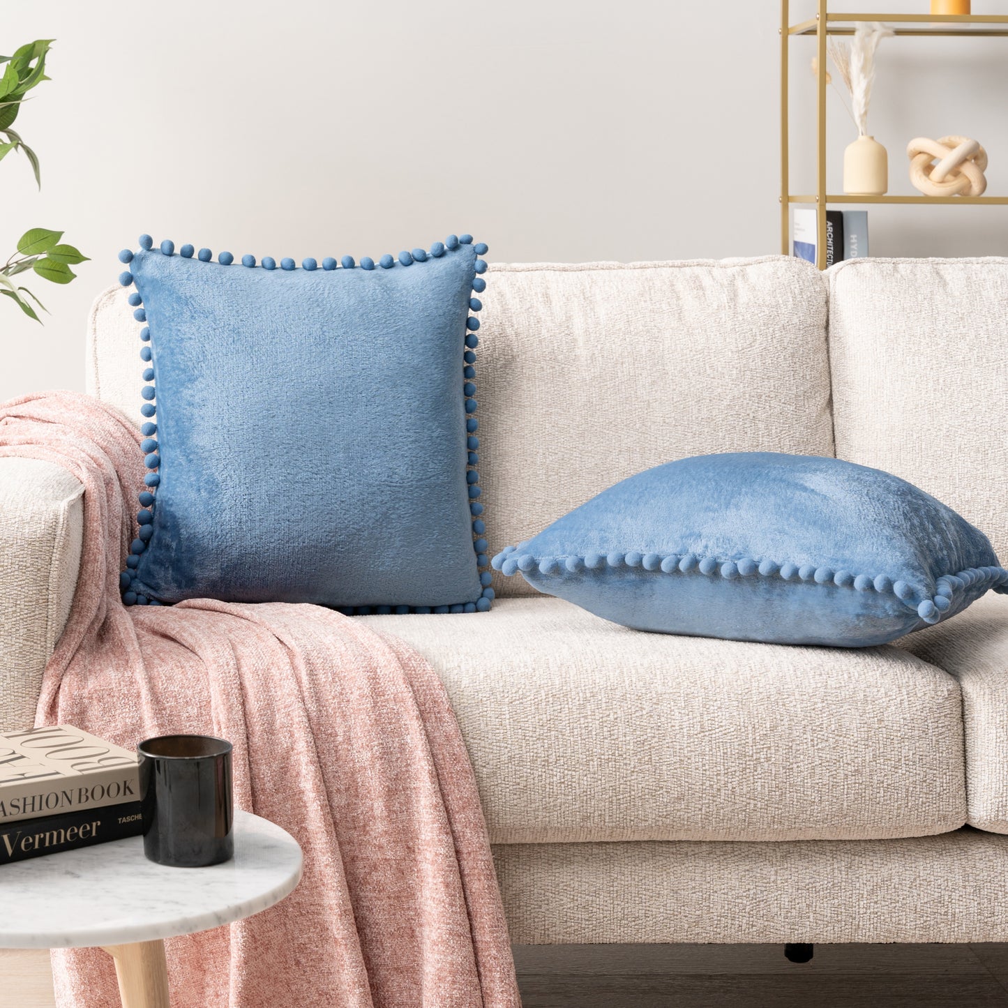 Pom Pom Fringe Fleece Pillow Cover - Set of 2