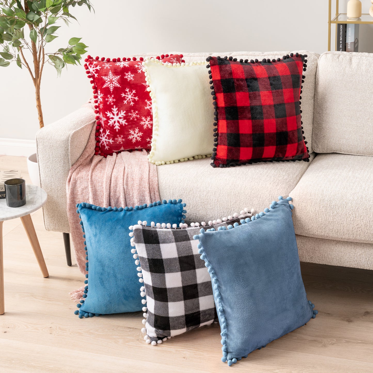 Pom Pom Fringe Fleece Pillow Cover - Set of 2