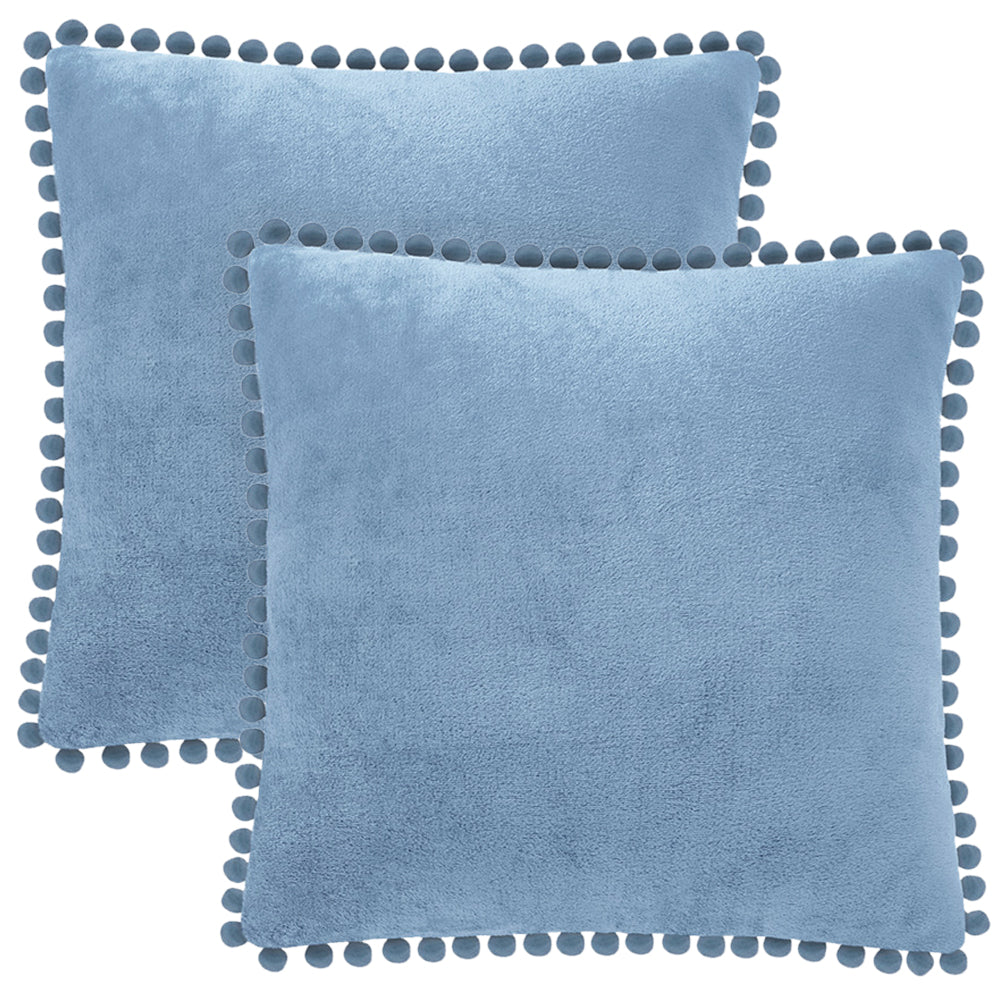 Pom Pom Fringe Fleece Pillow Cover - Set of 2