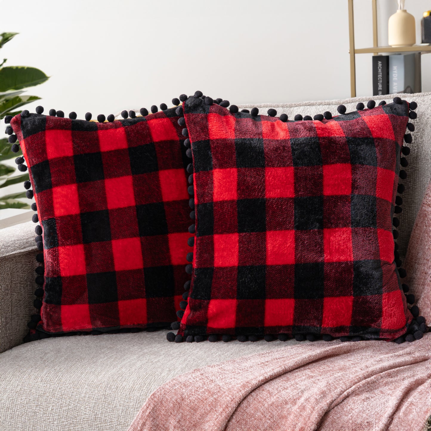 Pom Pom Fringe Fleece Pillow Cover - Set of 2