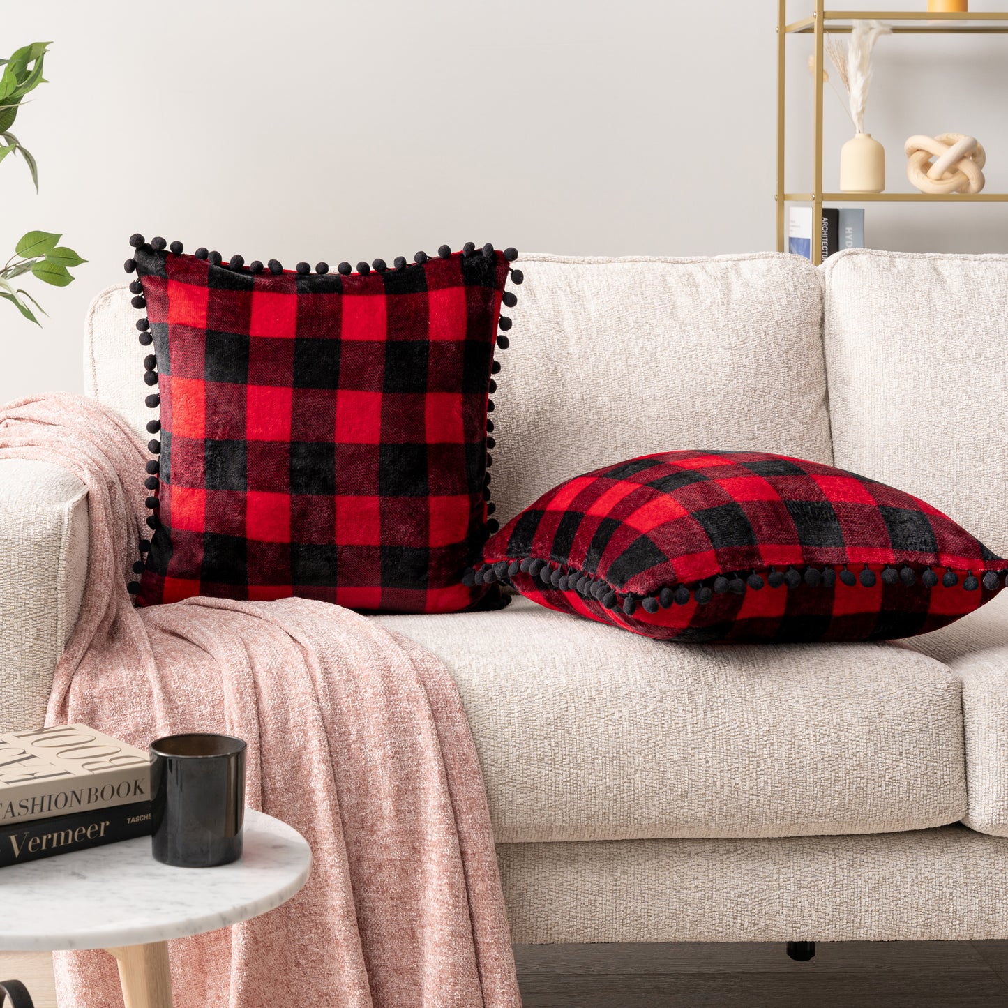 Pom Pom Fringe Fleece Pillow Cover - Set of 2