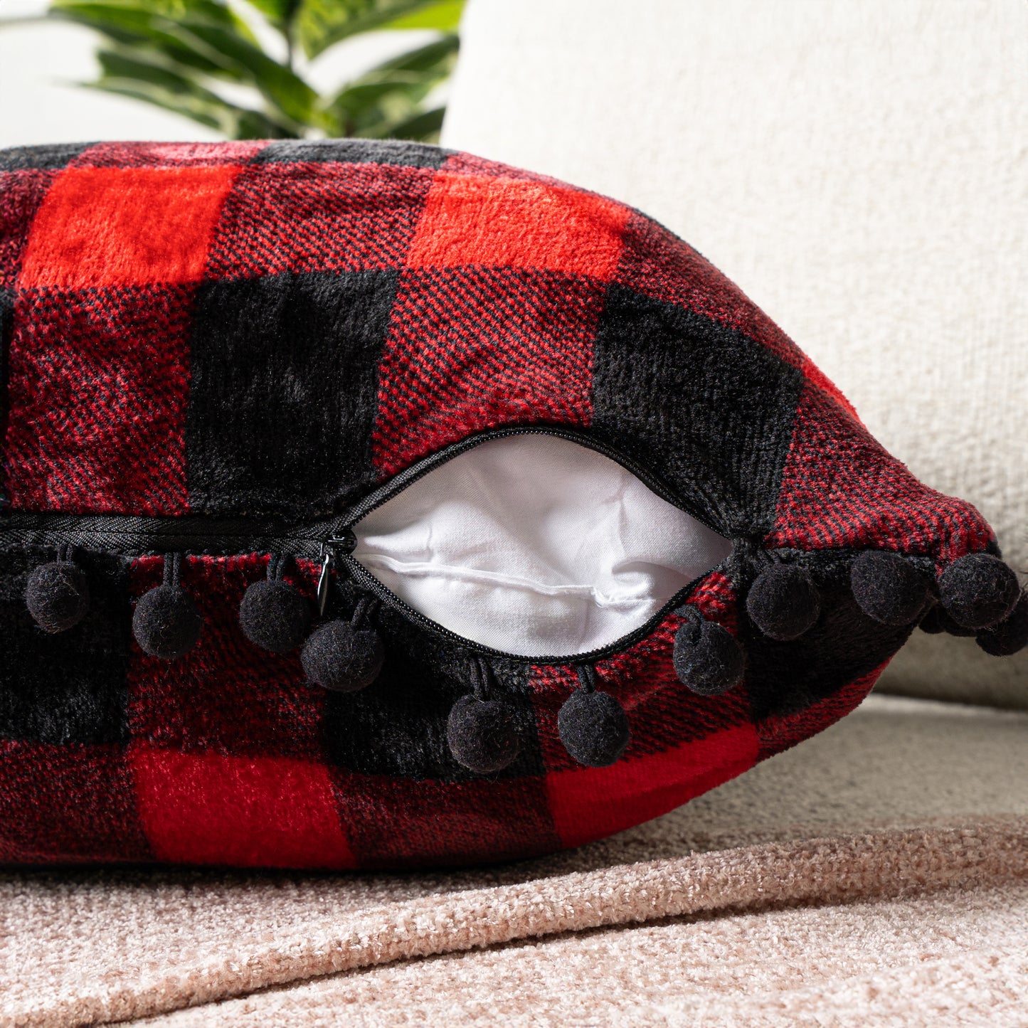 Pom Pom Fringe Fleece Pillow Cover - Set of 2