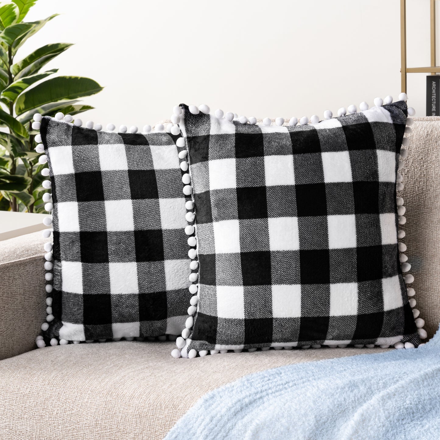Pom Pom Fringe Fleece Pillow Cover - Set of 2