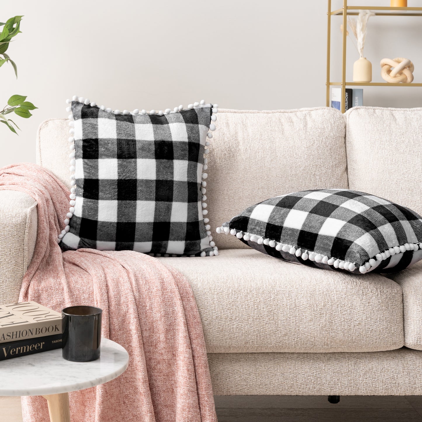 Pom Pom Fringe Fleece Pillow Cover - Set of 2