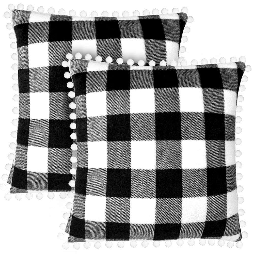 Pom Pom Fringe Fleece Pillow Cover - Set of 2