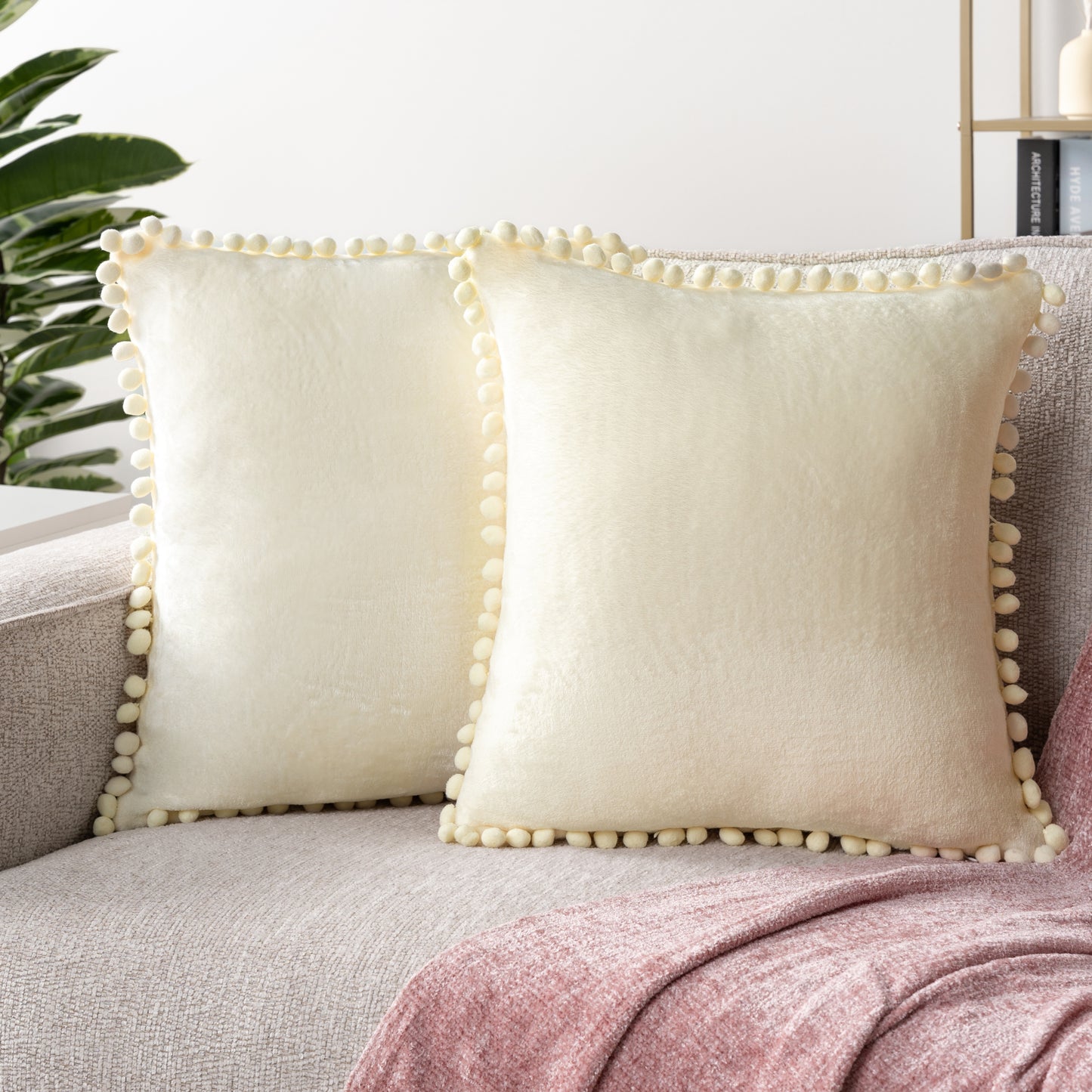 Pom Pom Fringe Fleece Pillow Cover - Set of 2
