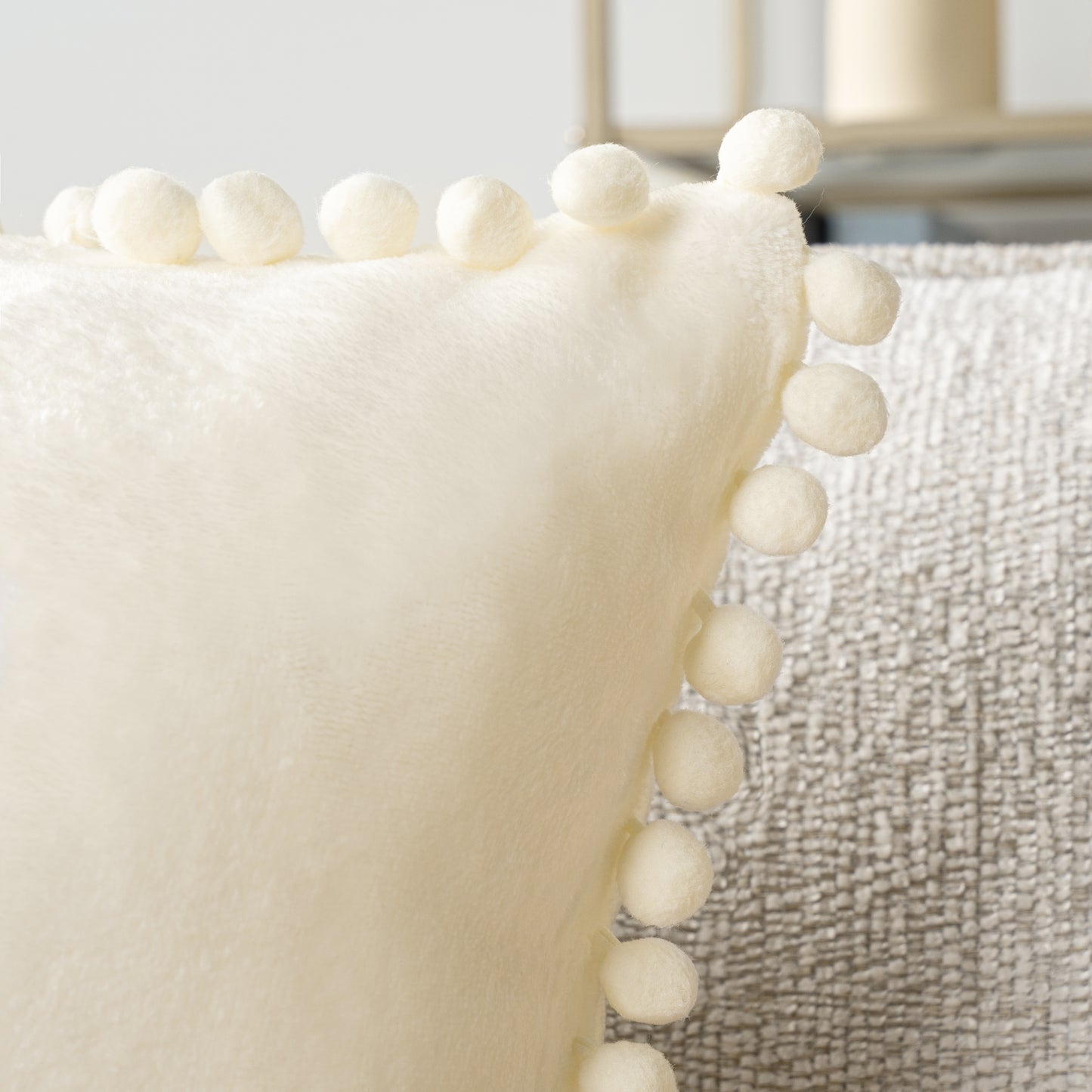 Pom Pom Fringe Fleece Pillow Cover - Set of 2
