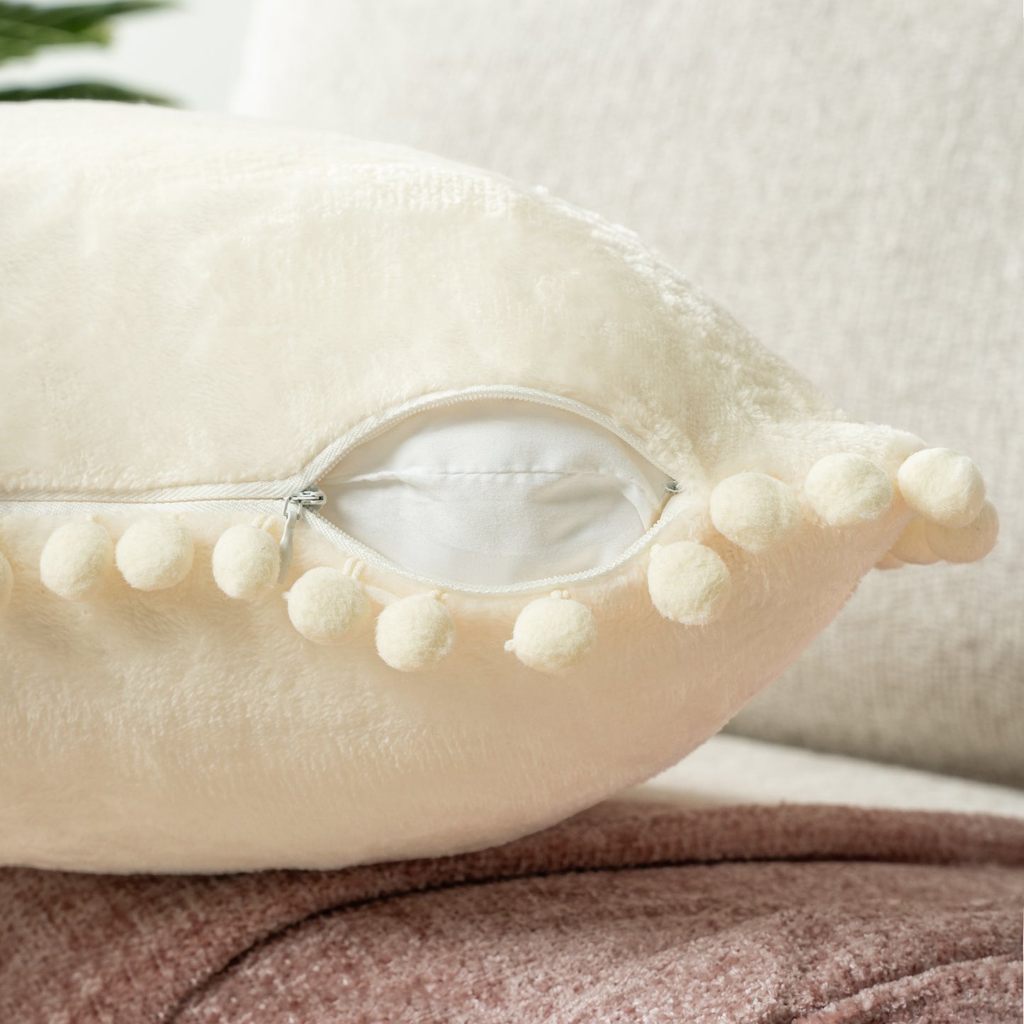 Pom Pom Fringe Fleece Pillow Cover - Set of 2