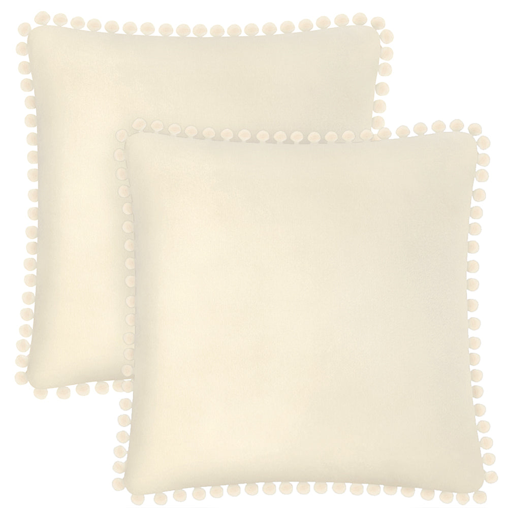 Pom Pom Fringe Fleece Pillow Cover - Set of 2