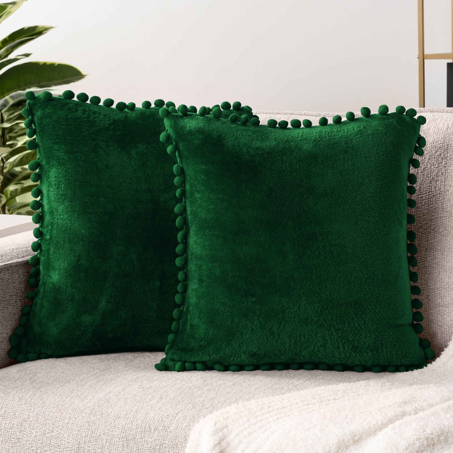 Pom Pom Fringe Fleece Pillow Cover - Set of 2