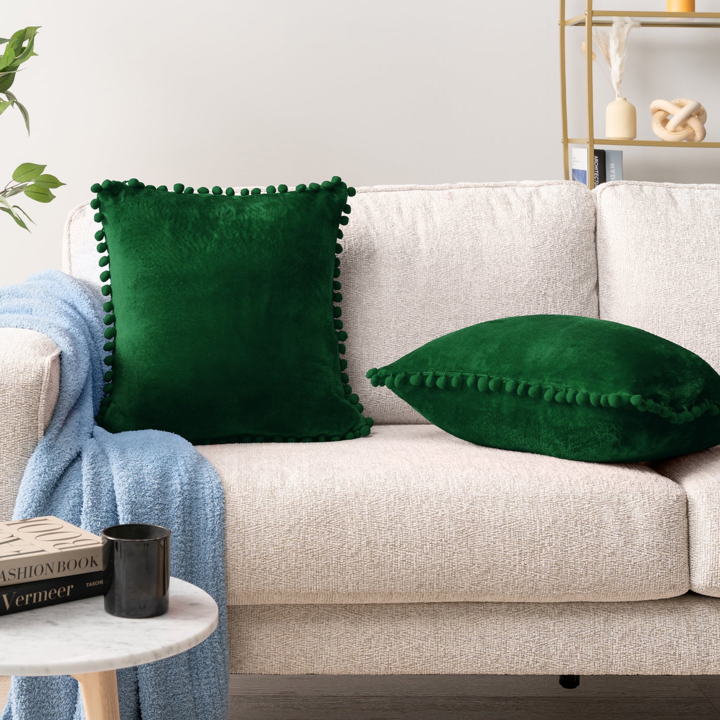 Pom Pom Fringe Fleece Pillow Cover - Set of 2