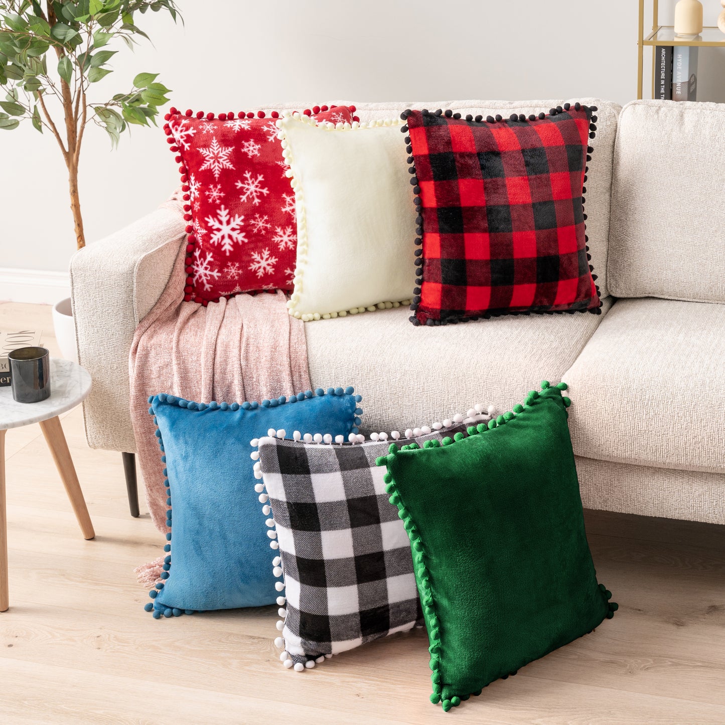 Pom Pom Fringe Fleece Pillow Cover - Set of 2