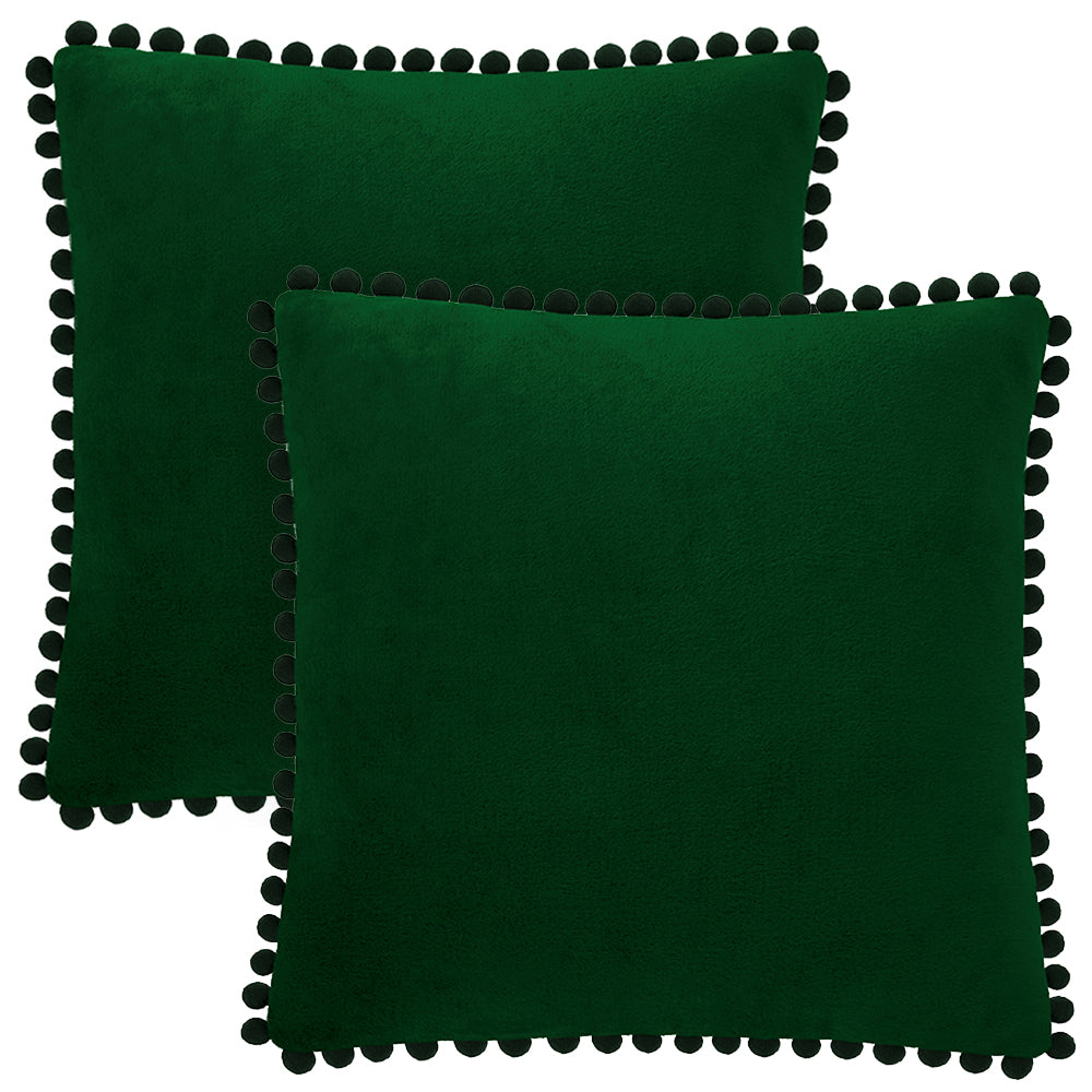 Pom Pom Fringe Fleece Pillow Cover - Set of 2