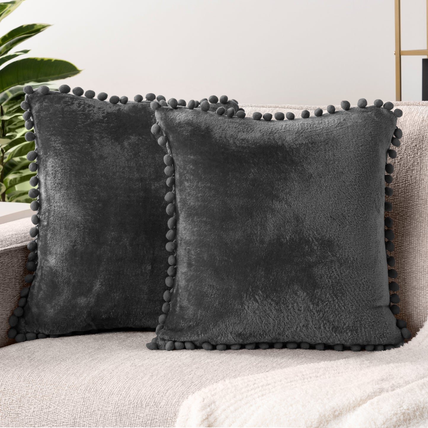 Pom Pom Fringe Fleece Pillow Cover - Set of 2