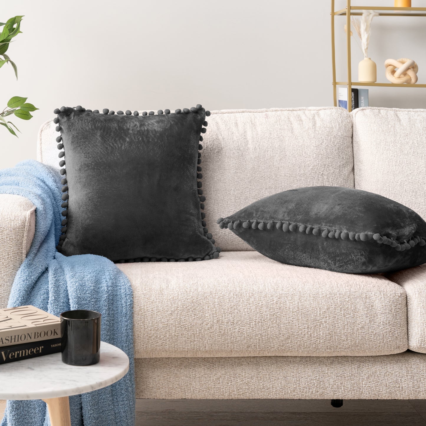 Pom Pom Fringe Fleece Pillow Cover - Set of 2
