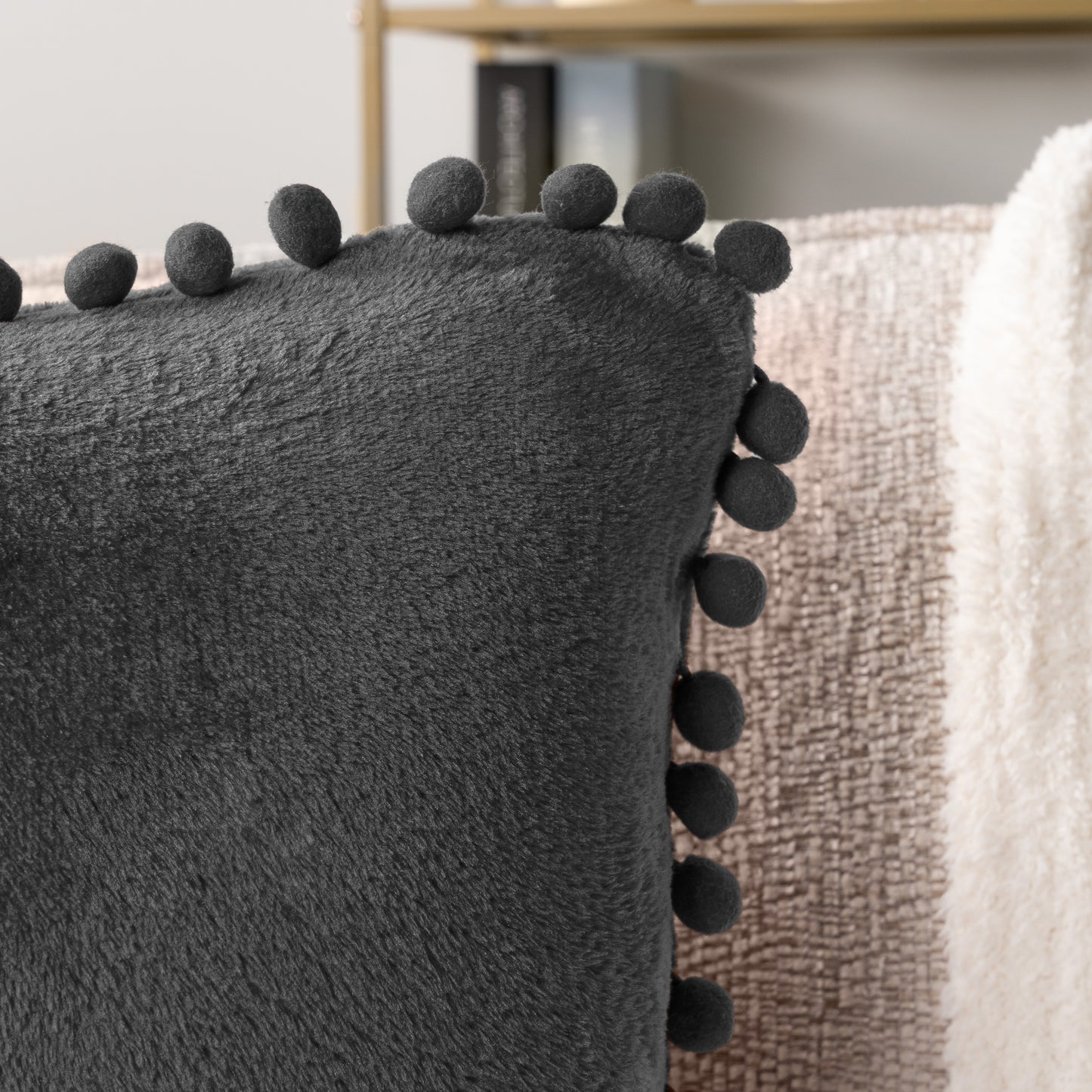 Pom Pom Fringe Fleece Pillow Cover - Set of 2
