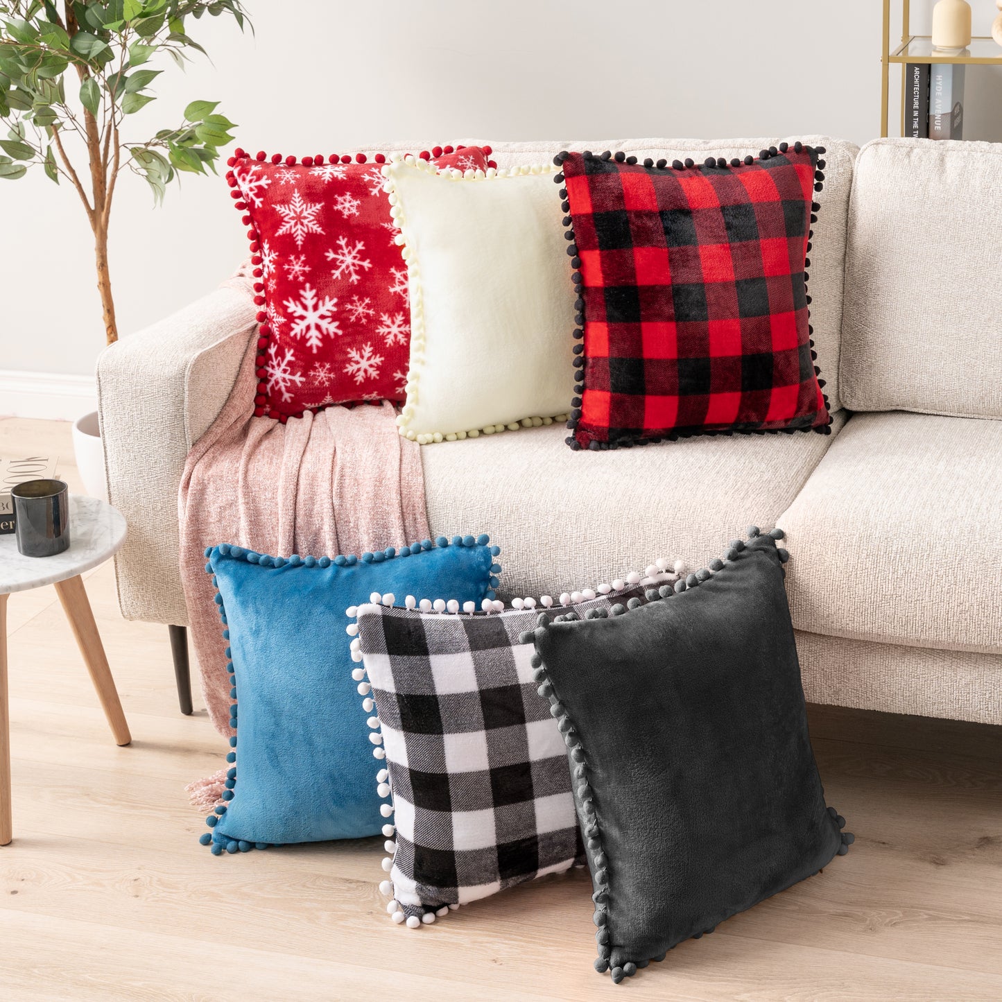 Pom Pom Fringe Fleece Pillow Cover - Set of 2
