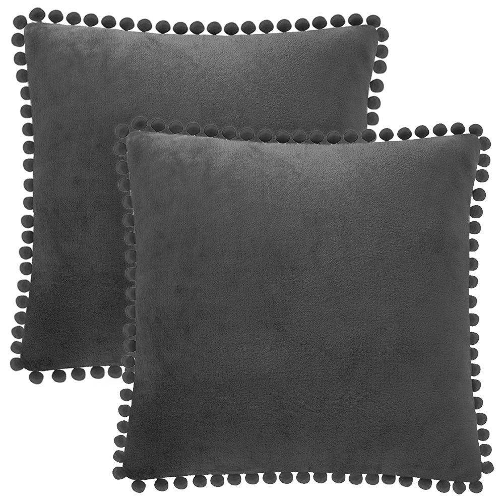 Pom Pom Fringe Fleece Pillow Cover - Set of 2
