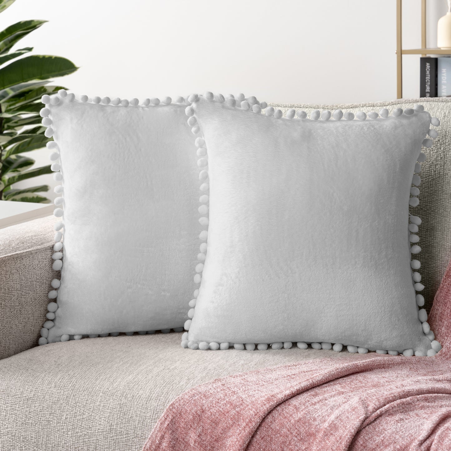 Pom Pom Fringe Fleece Pillow Cover - Set of 2