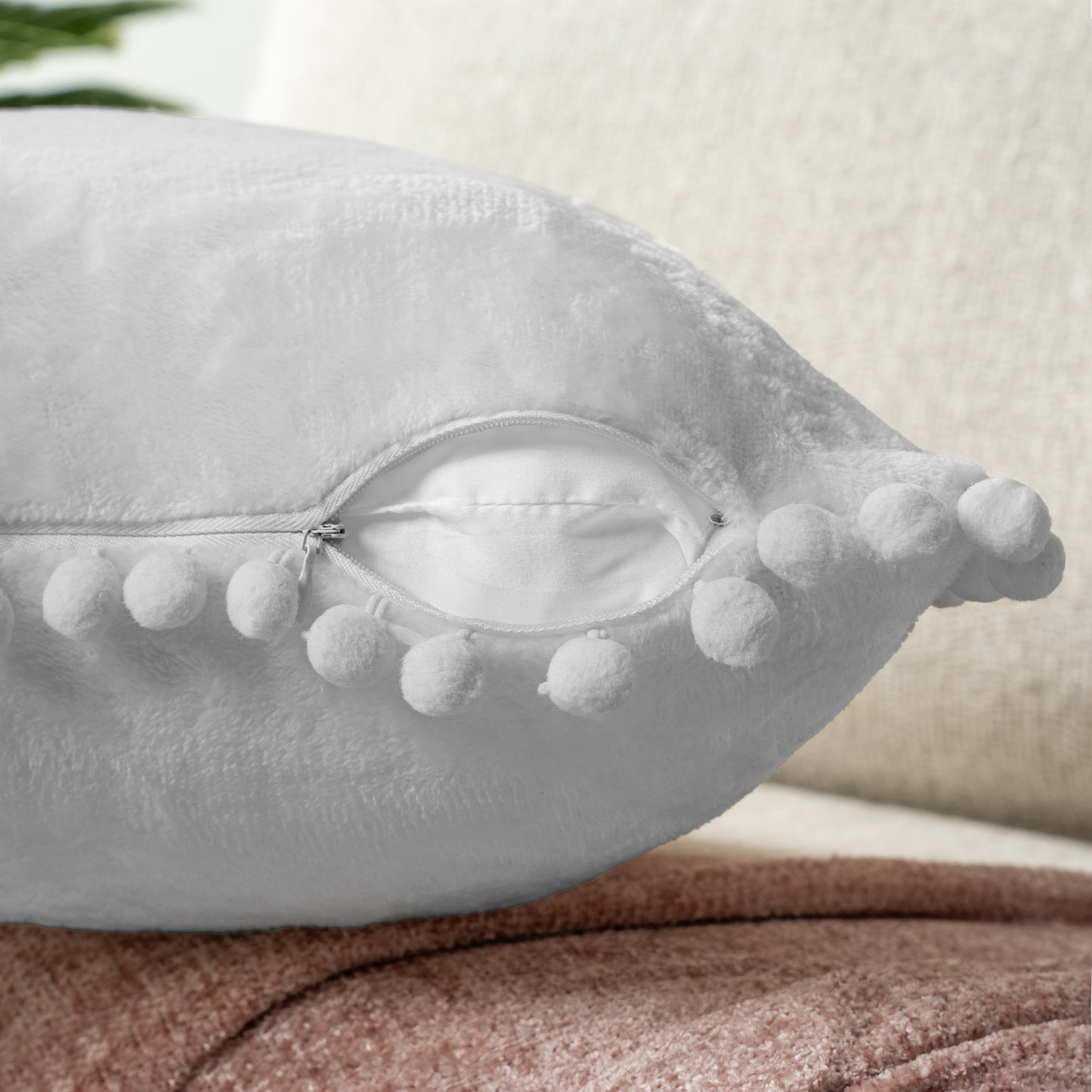 Pom Pom Fringe Fleece Pillow Cover - Set of 2