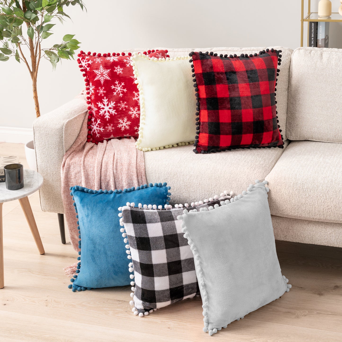 Pom Pom Fringe Fleece Pillow Cover - Set of 2