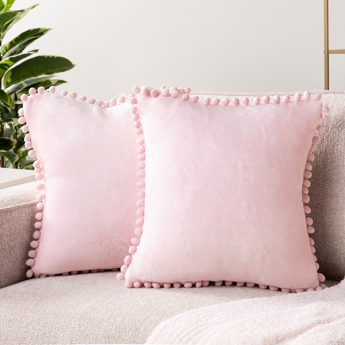 Pom Pom Fringe Fleece Pillow Cover - Set of 2
