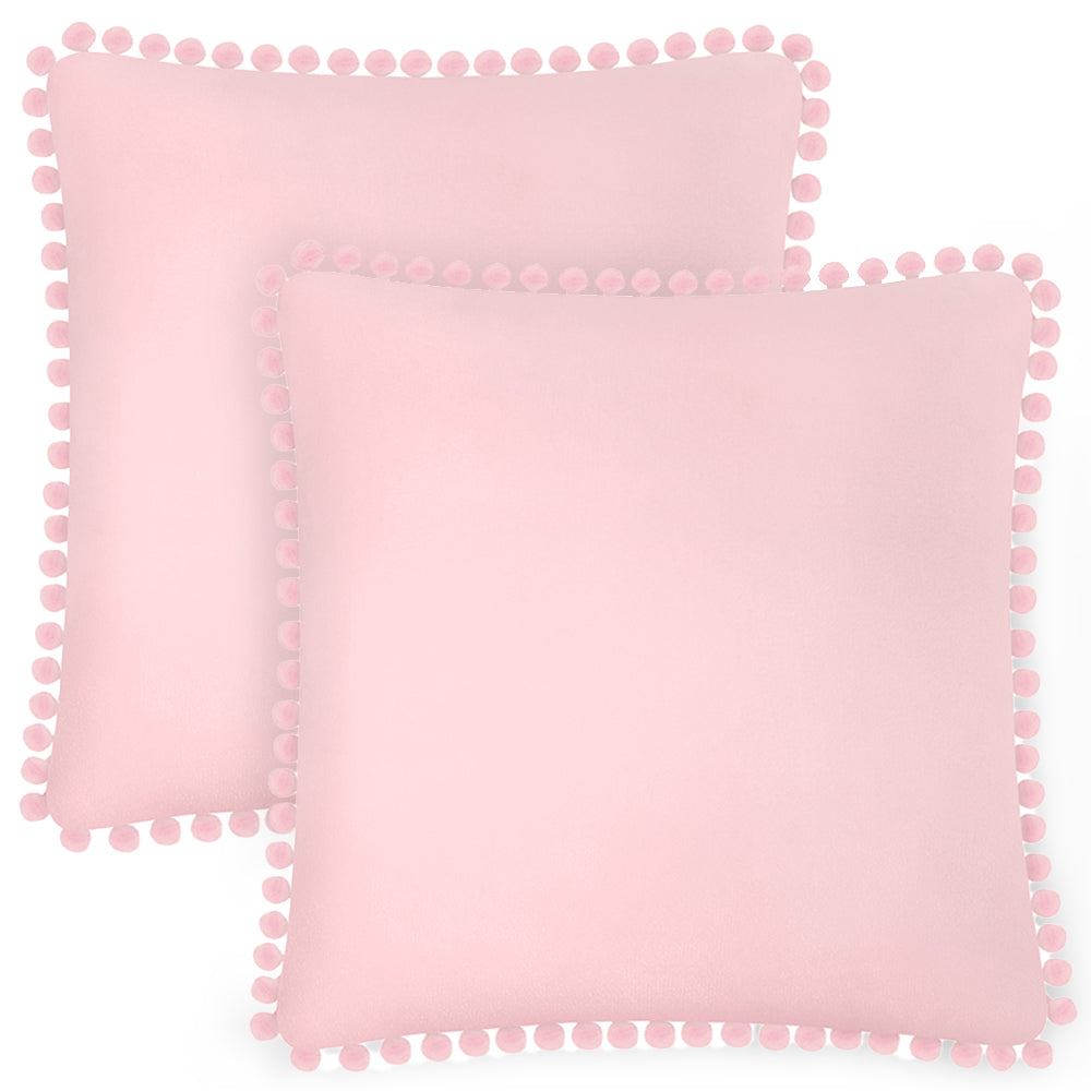 Pom Pom Fringe Fleece Pillow Cover - Set of 2