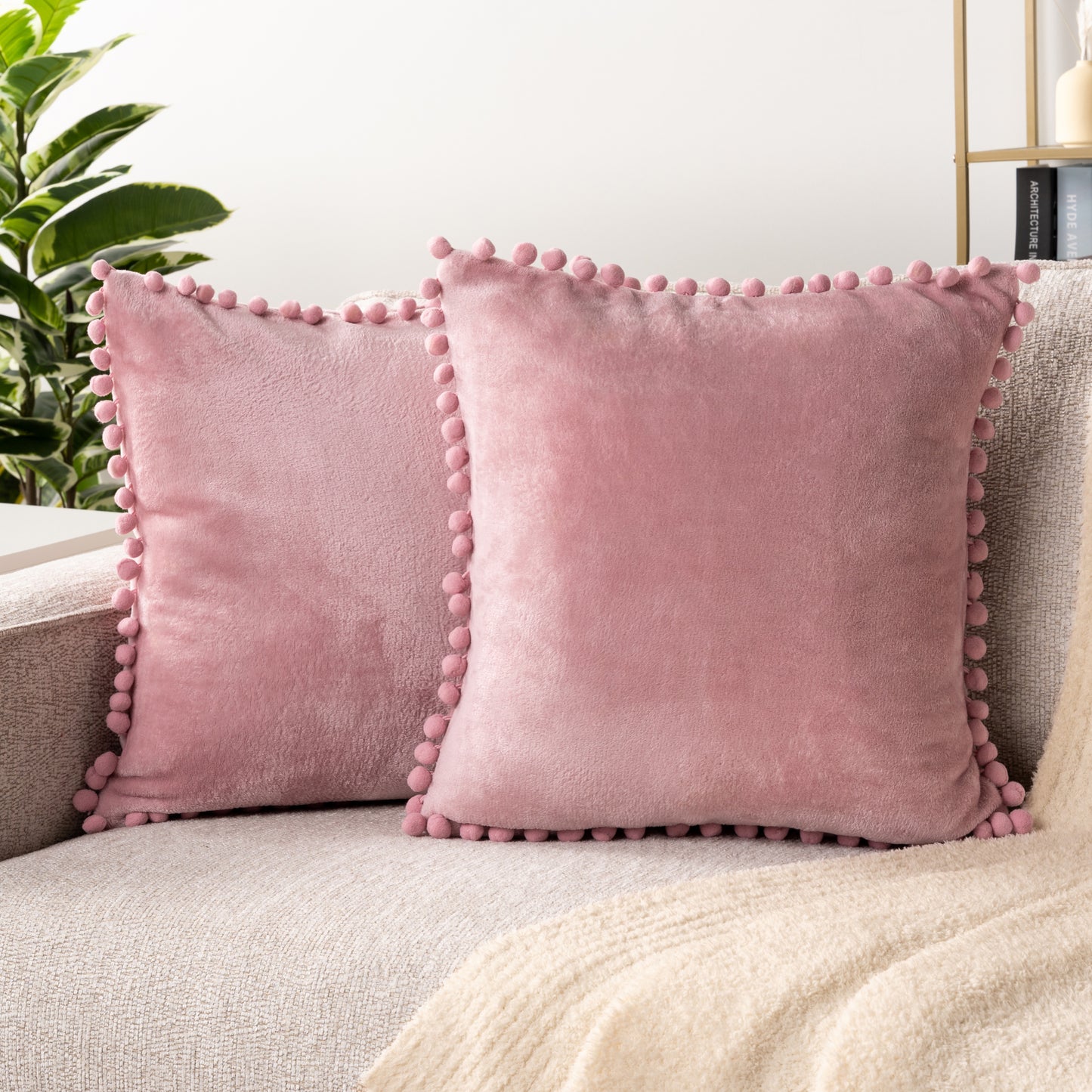Pom Pom Fringe Fleece Pillow Cover - Set of 2