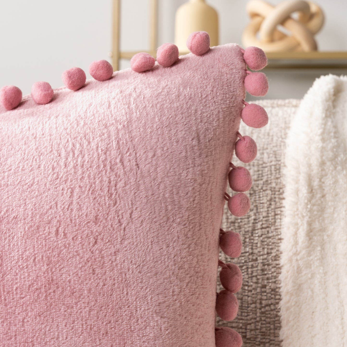 Pom Pom Fringe Fleece Pillow Cover - Set of 2