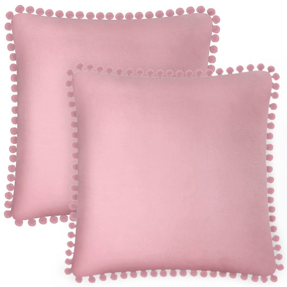 Pom Pom Fringe Fleece Pillow Cover - Set of 2