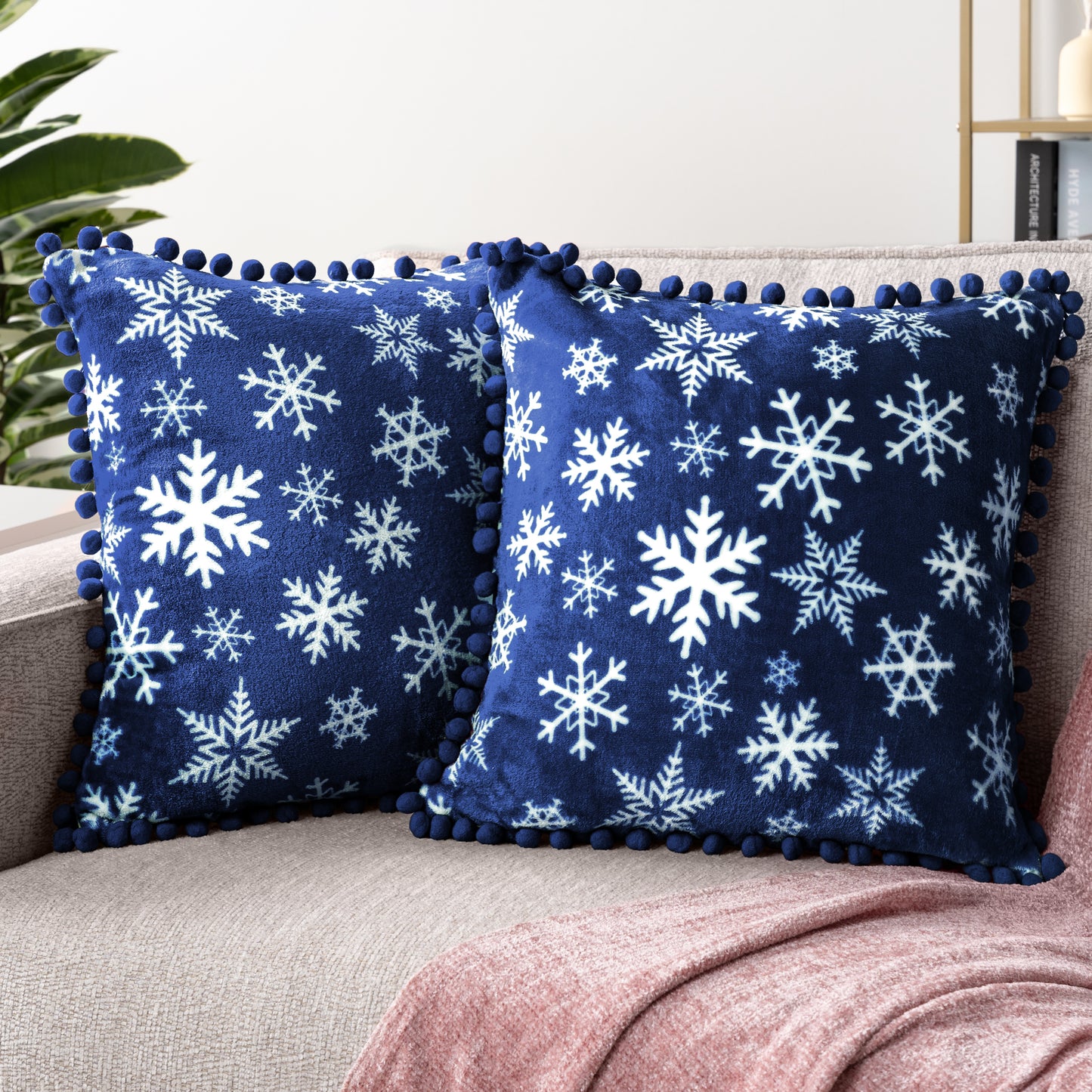Pom Pom Fringe Fleece Pillow Cover - Set of 2