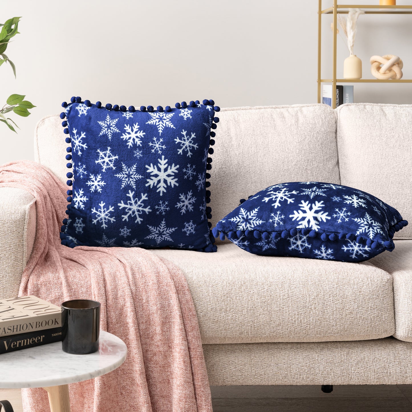 Pom Pom Fringe Fleece Pillow Cover - Set of 2