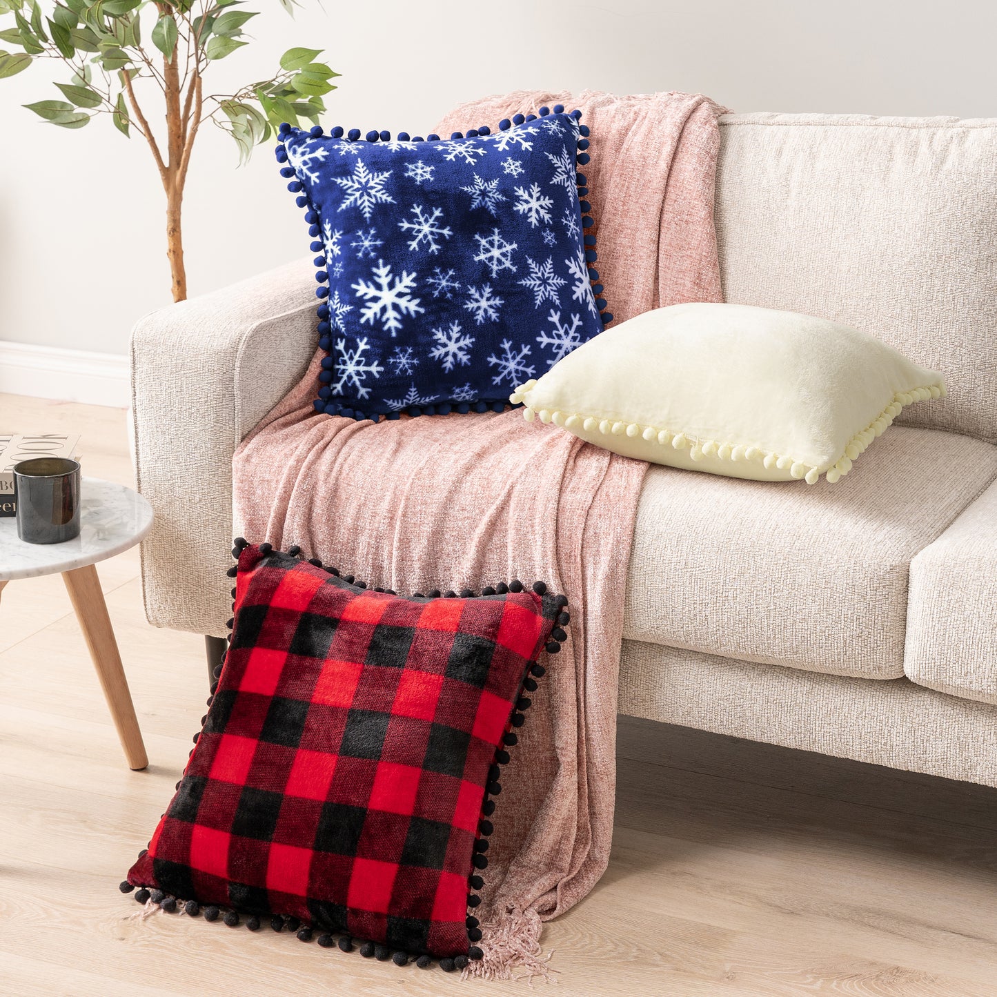 Pom Pom Fringe Fleece Pillow Cover - Set of 2