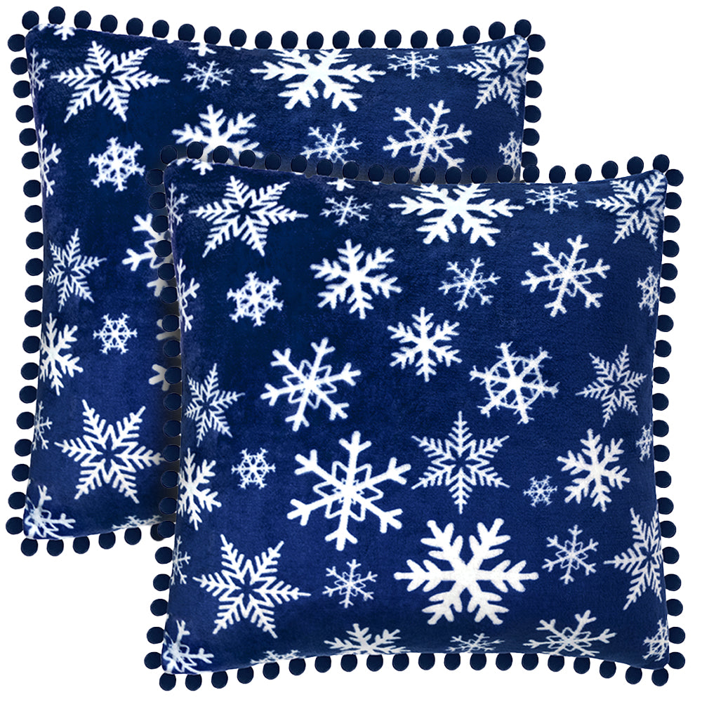 Pom Pom Fringe Fleece Pillow Cover - Set of 2