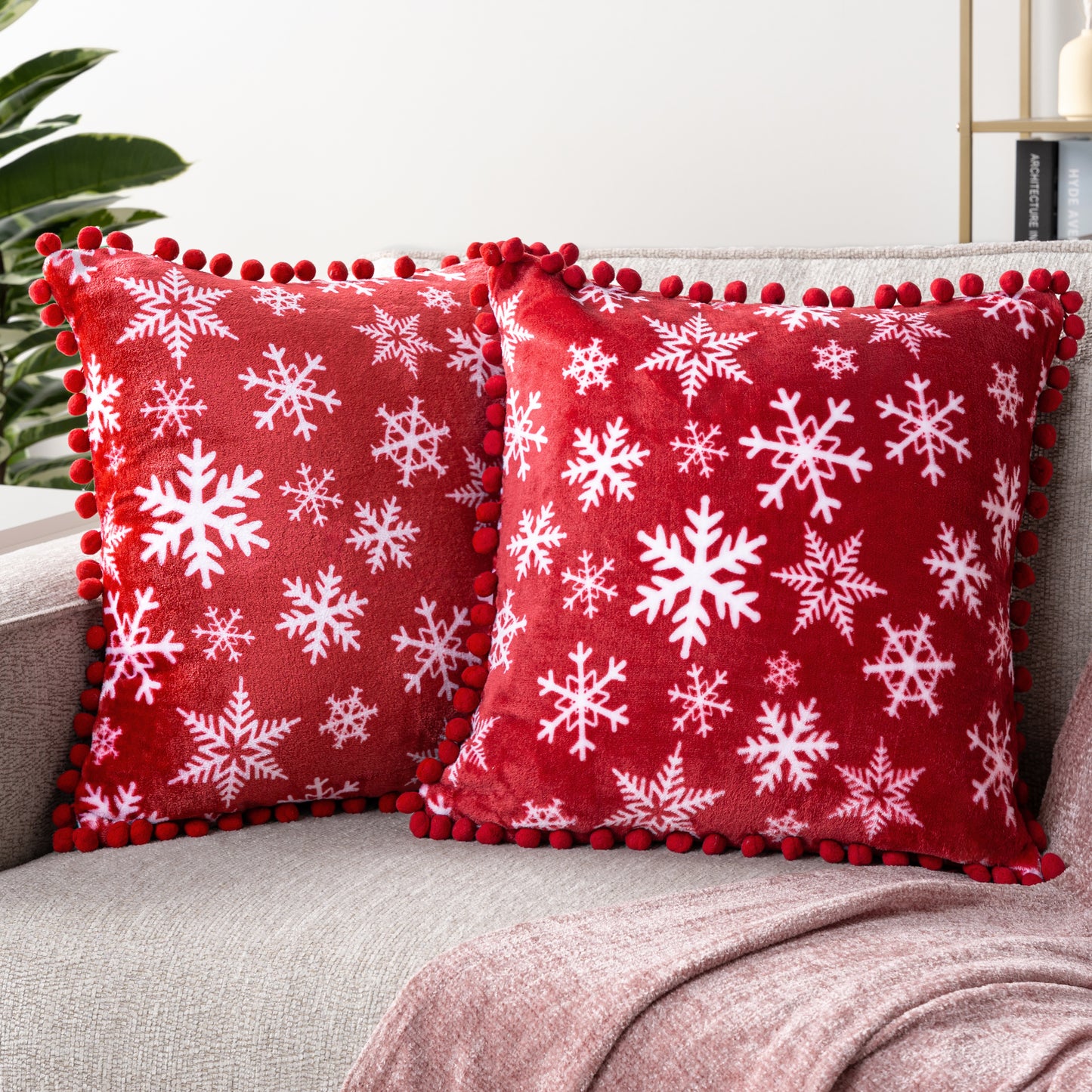 Pom Pom Fringe Fleece Pillow Cover - Set of 2