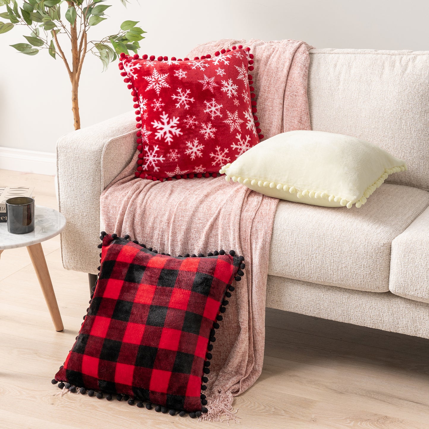 Pom Pom Fringe Fleece Pillow Cover - Set of 2
