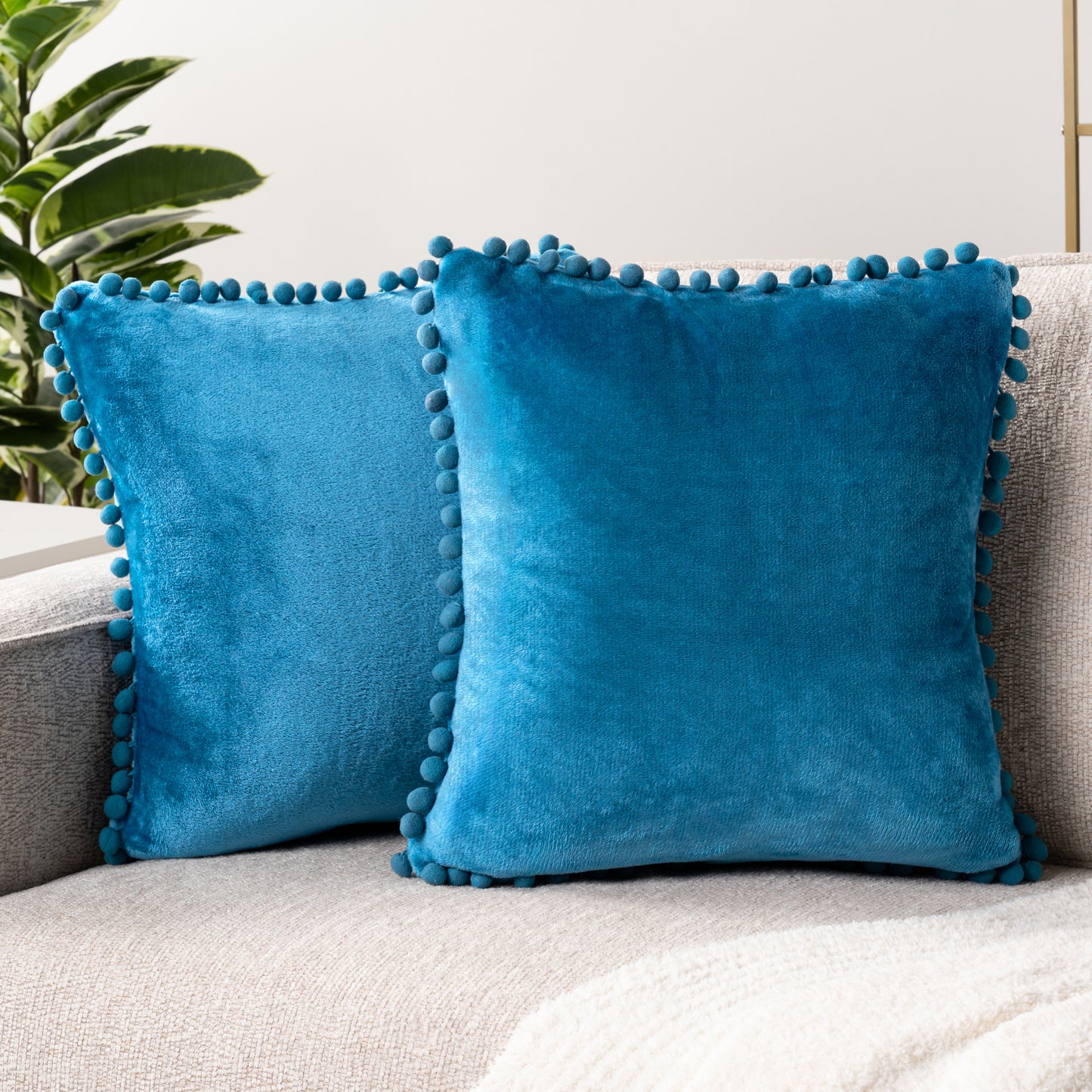 Pom Pom Fringe Fleece Pillow Cover - Set of 2
