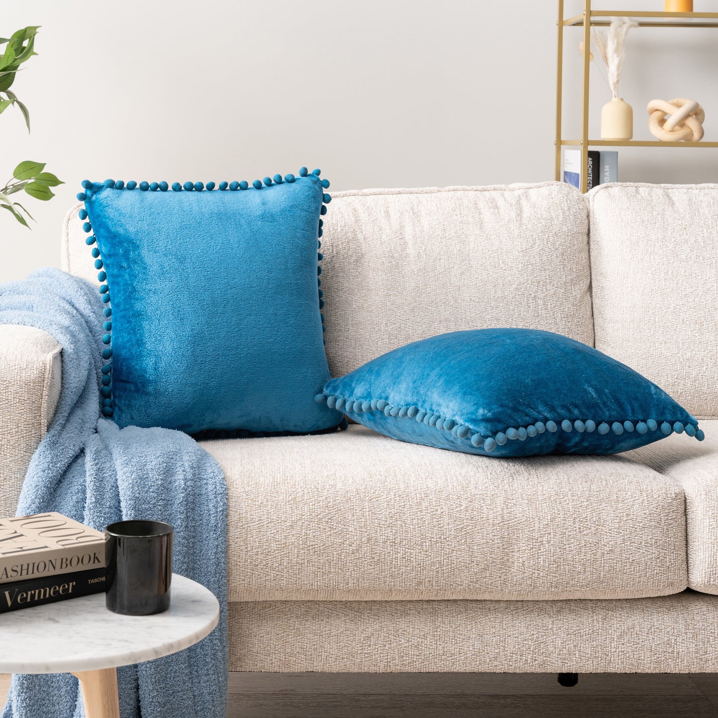 Pom Pom Fringe Fleece Pillow Cover - Set of 2
