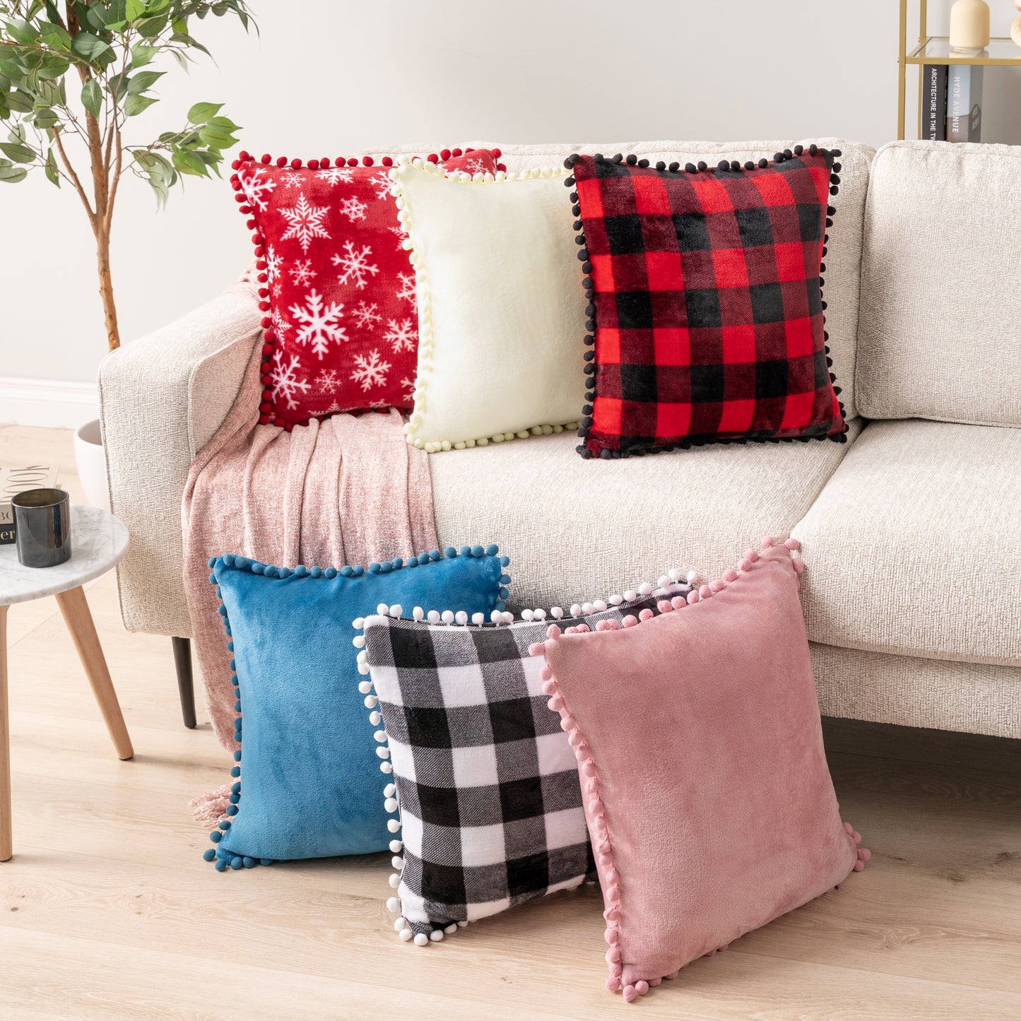 Pom Pom Fringe Fleece Pillow Cover - Set of 2