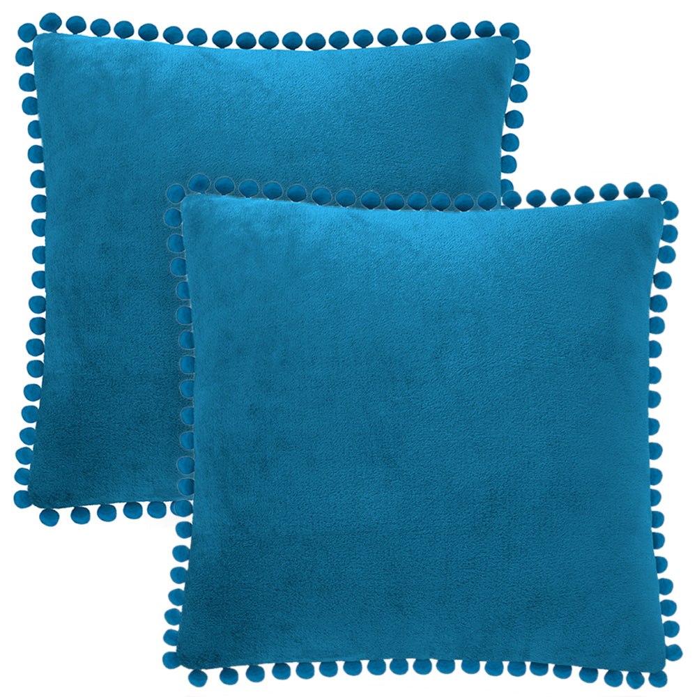 Pom Pom Fringe Fleece Pillow Cover - Set of 2