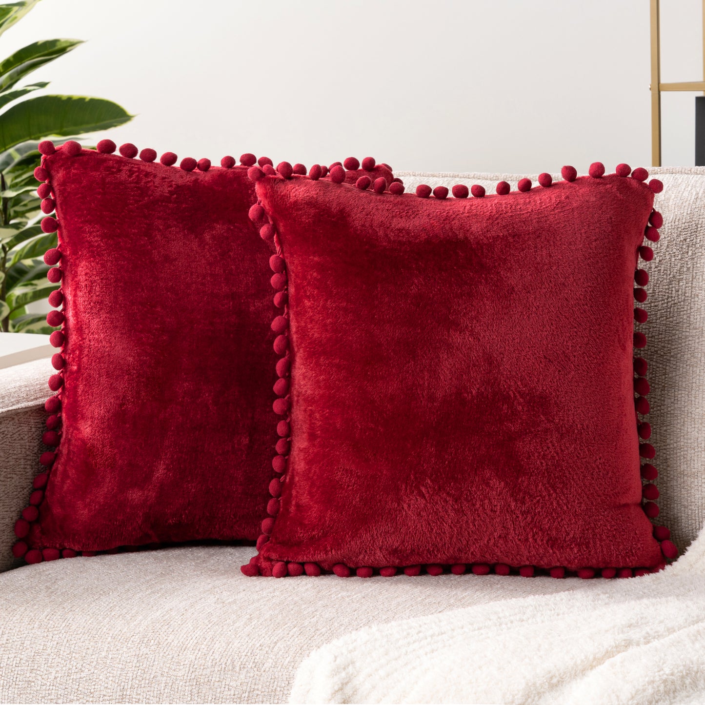 Pom Pom Fringe Fleece Pillow Cover - Set of 2