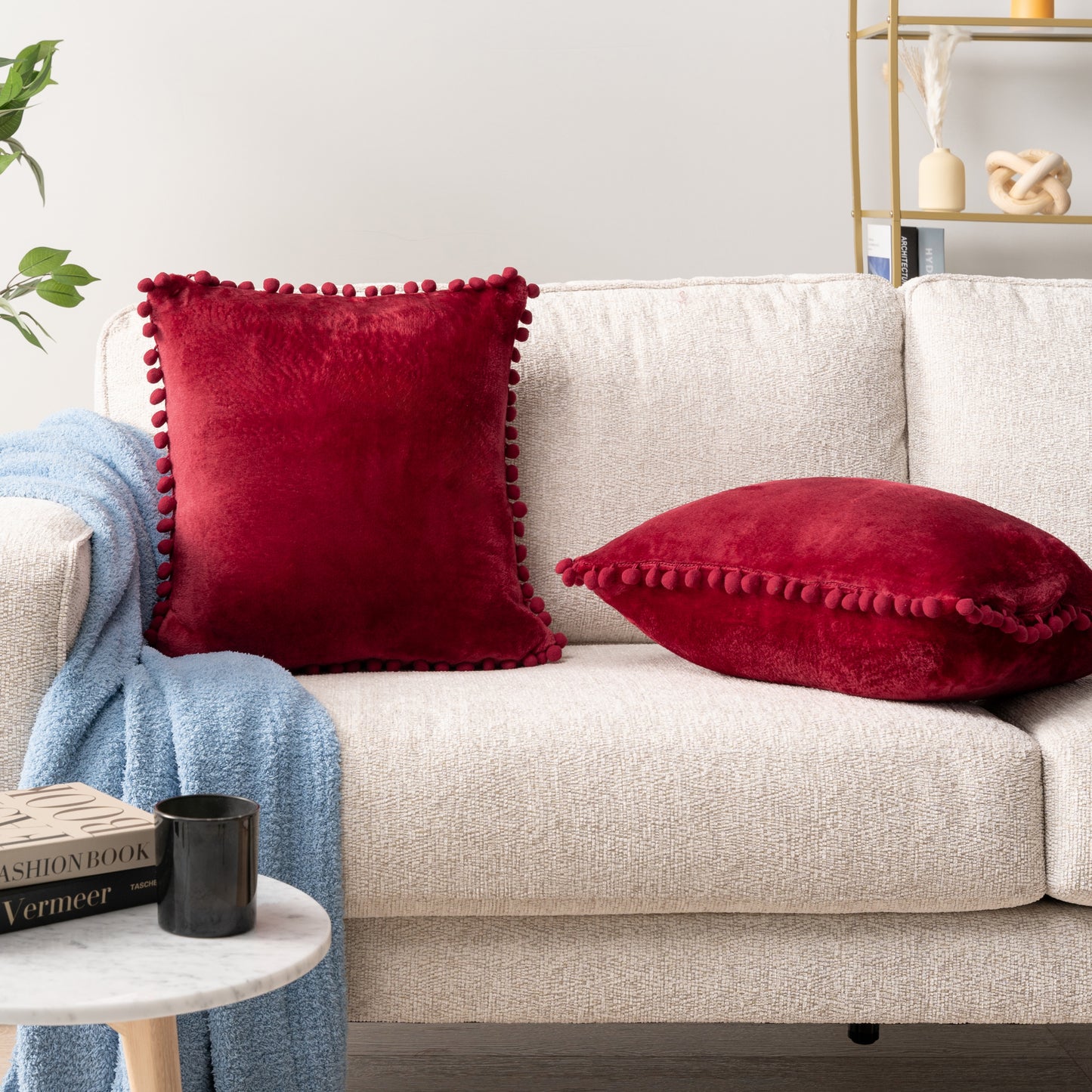 Pom Pom Fringe Fleece Pillow Cover - Set of 2