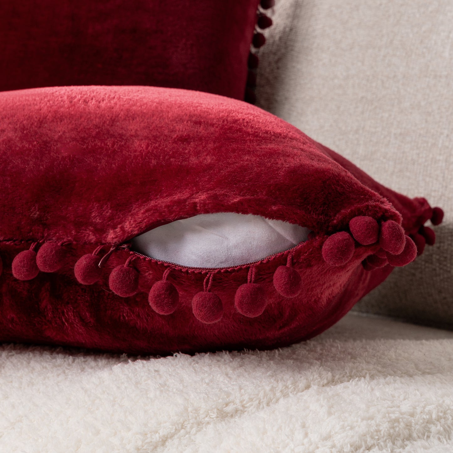 Pom Pom Fringe Fleece Pillow Cover - Set of 2