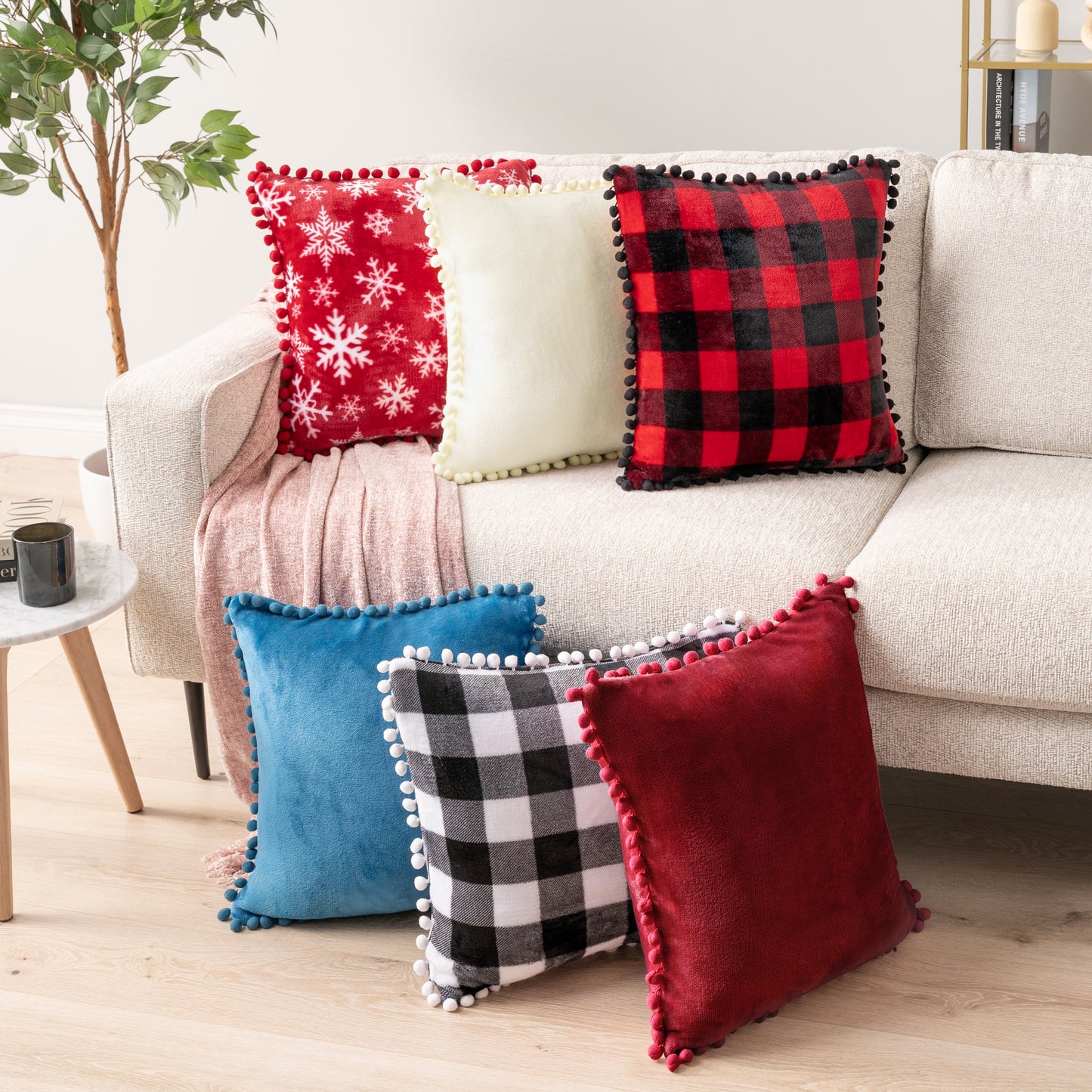 Pom Pom Fringe Fleece Pillow Cover - Set of 2