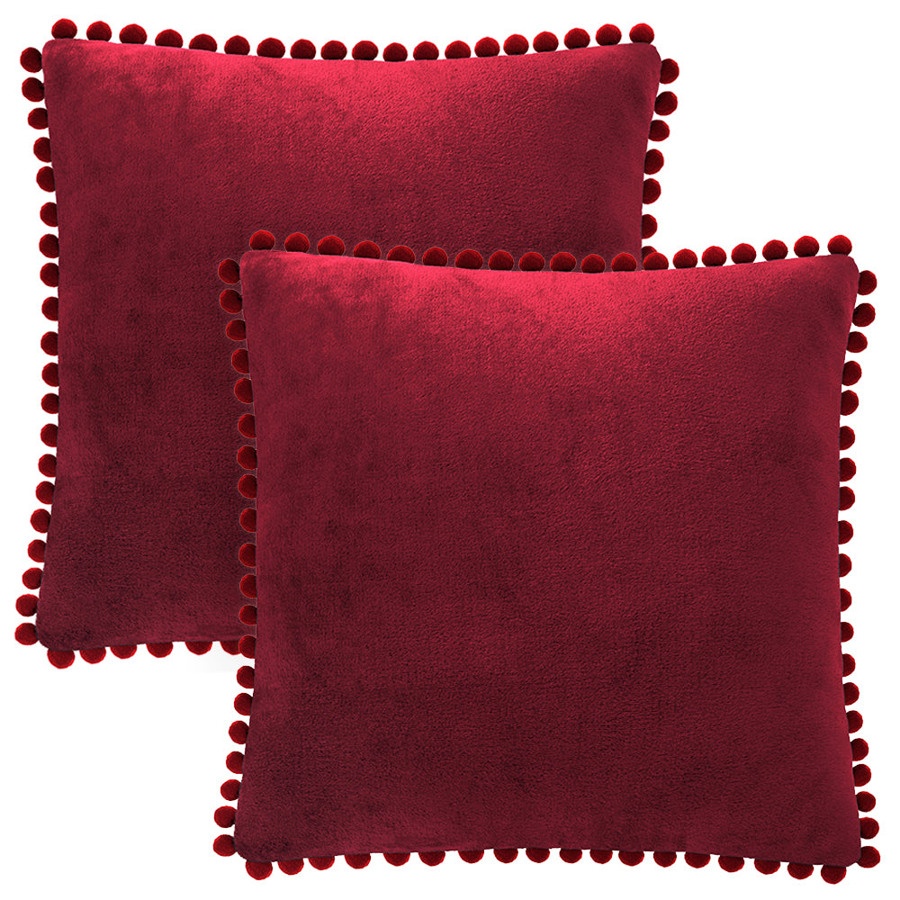 Pom Pom Fringe Fleece Pillow Cover - Set of 2