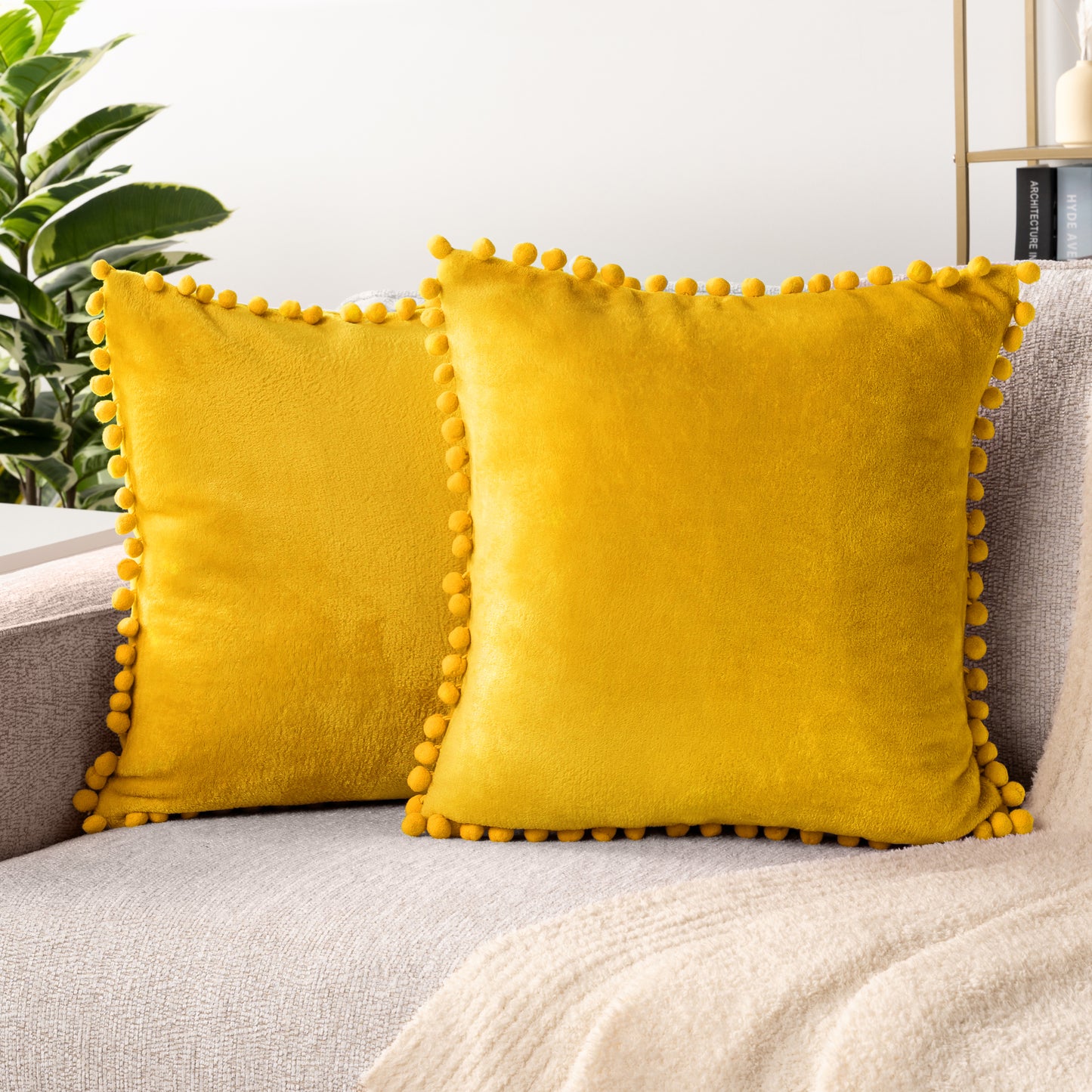 Pom Pom Fringe Fleece Pillow Cover - Set of 2